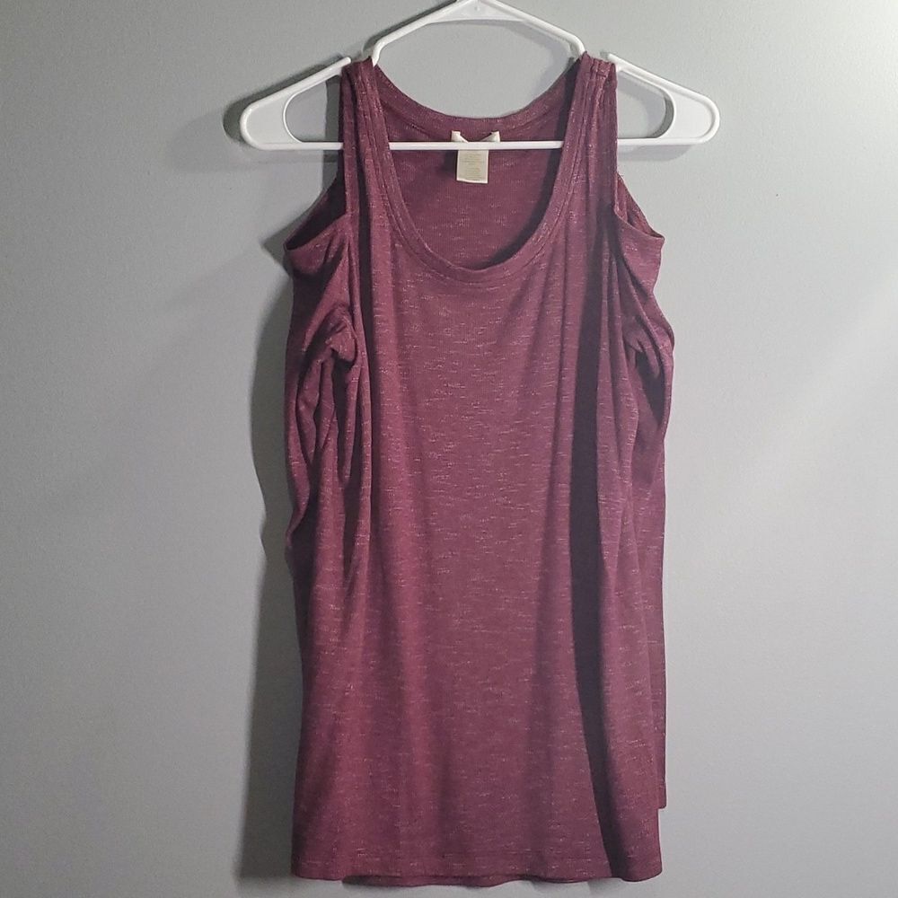 Matty M top women’s size small burgundy white speckled Long Sleeve cold Shoulder